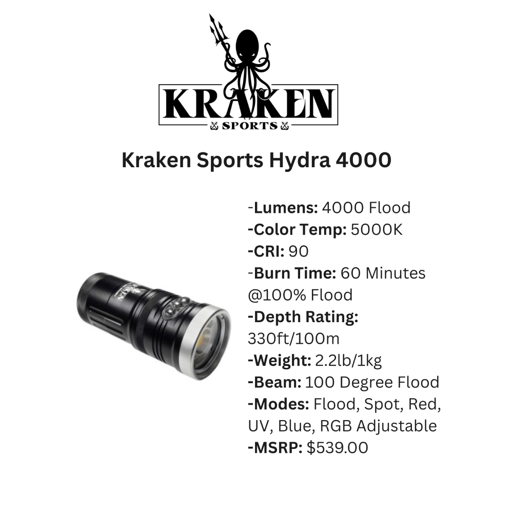 Kraken Sports Hydra 4000 WRGBU Underwater Video Light – 4,000 Lumens